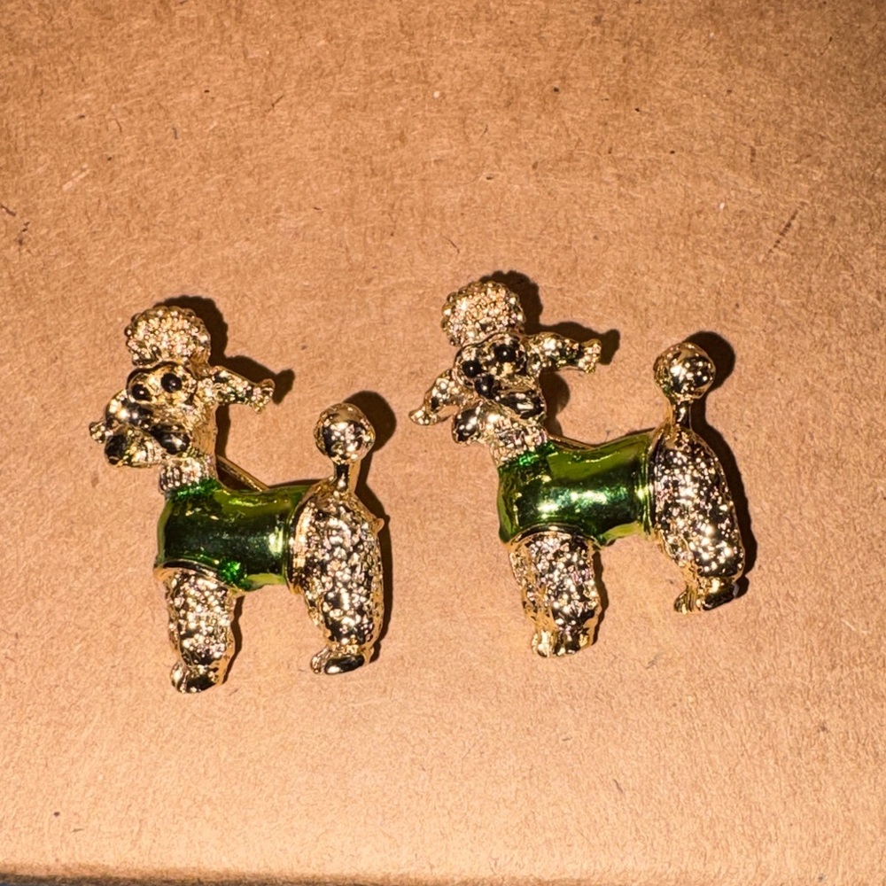 Gold-tone Green Poodle Dog pins - Fashion Pet Jewelry